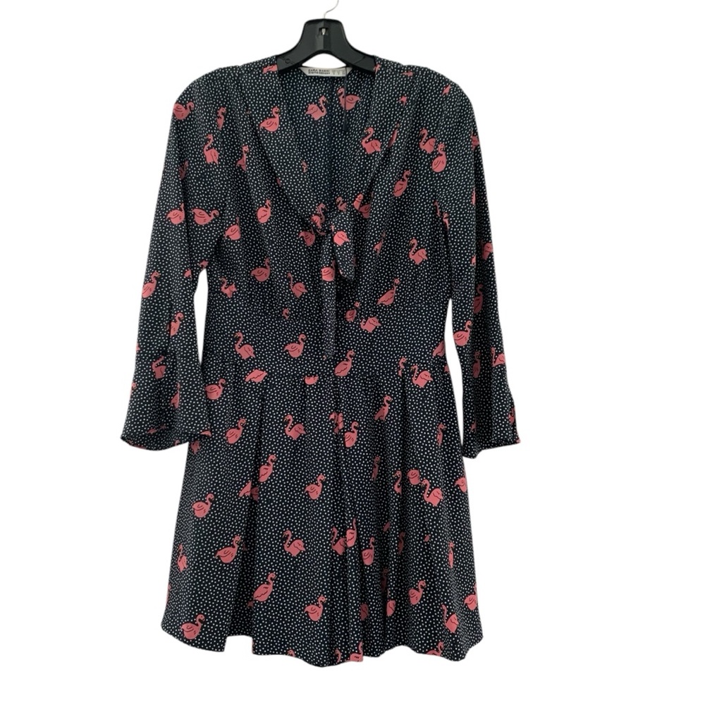 Zara Women Flamingo Polka Dot Print Tie Neck Short Romper size Medium